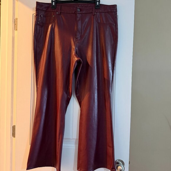 American Eagle Faux Leather Super High Rise Kick Boot Pants (Maroon) - Picture 1 of 6